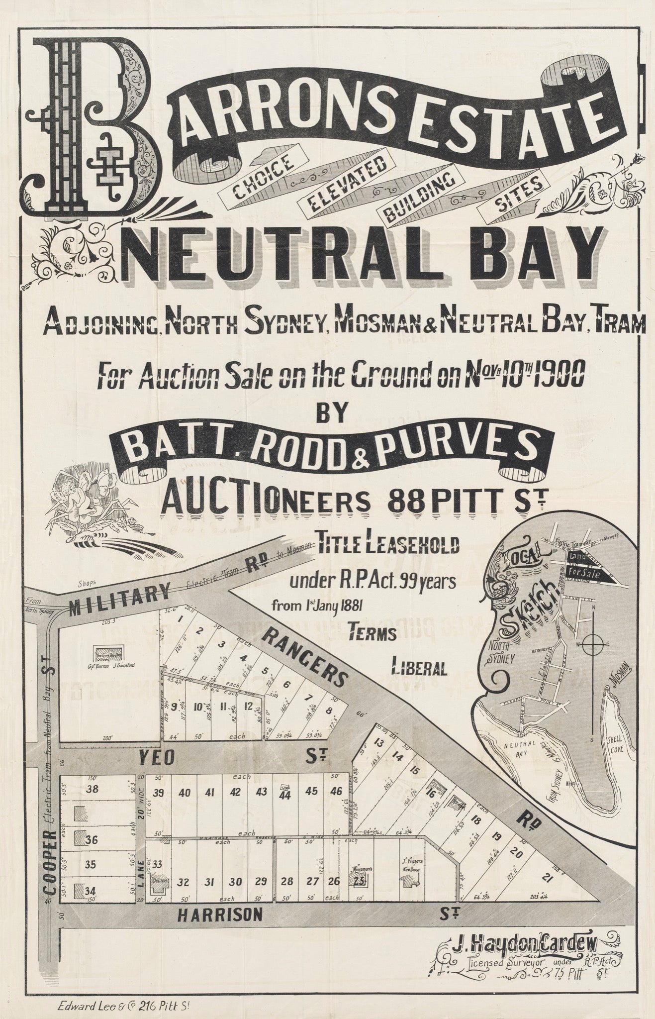 Barrons Estate Neutral Bay, Adjoining North Sydney, Mosman & Neutral Bay, 1900