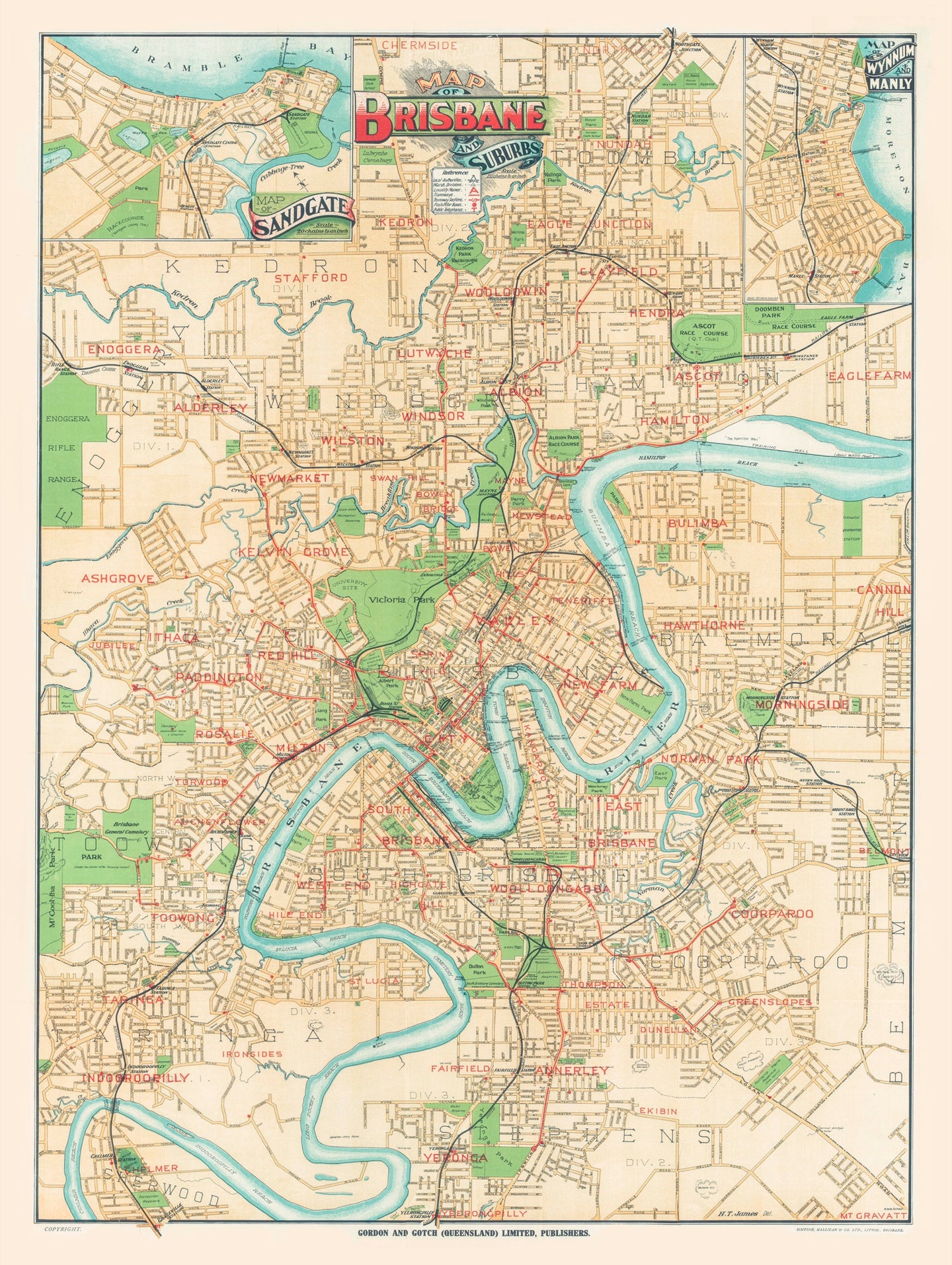 Map of Brisbane and Suburbs, circa 1920