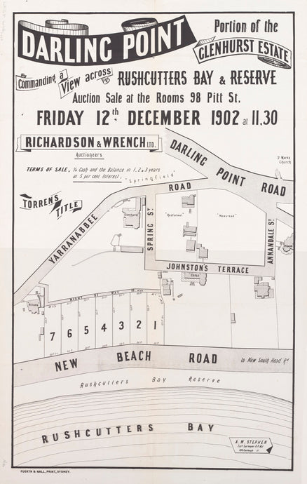 Darling Point portion of the Glenhurst Estate commanding a view across Rushcutters Bay & Reserve