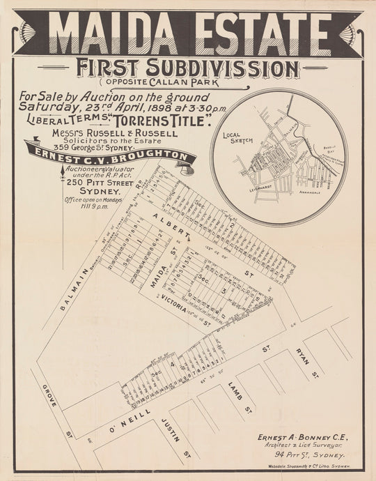 Maida Estate First Subdivision Opposite Callan Park