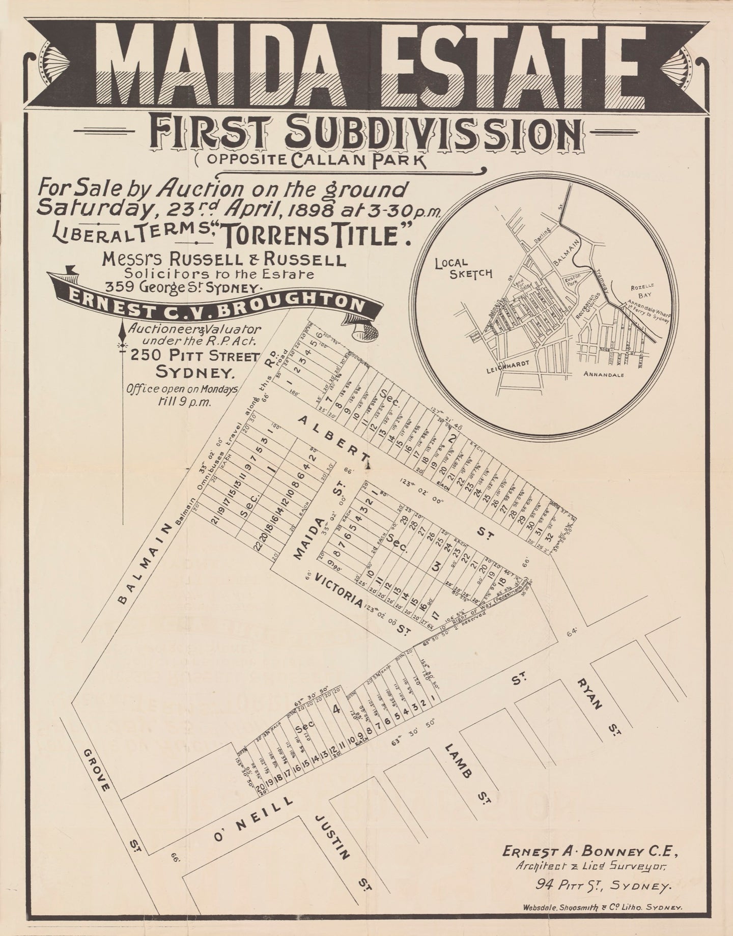 Maida Estate First Subdivision Opposite Callan Park