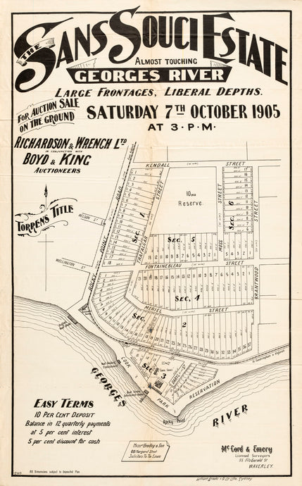 Sans Souci Estate almost touching Georges River, large frontages, liberal depths