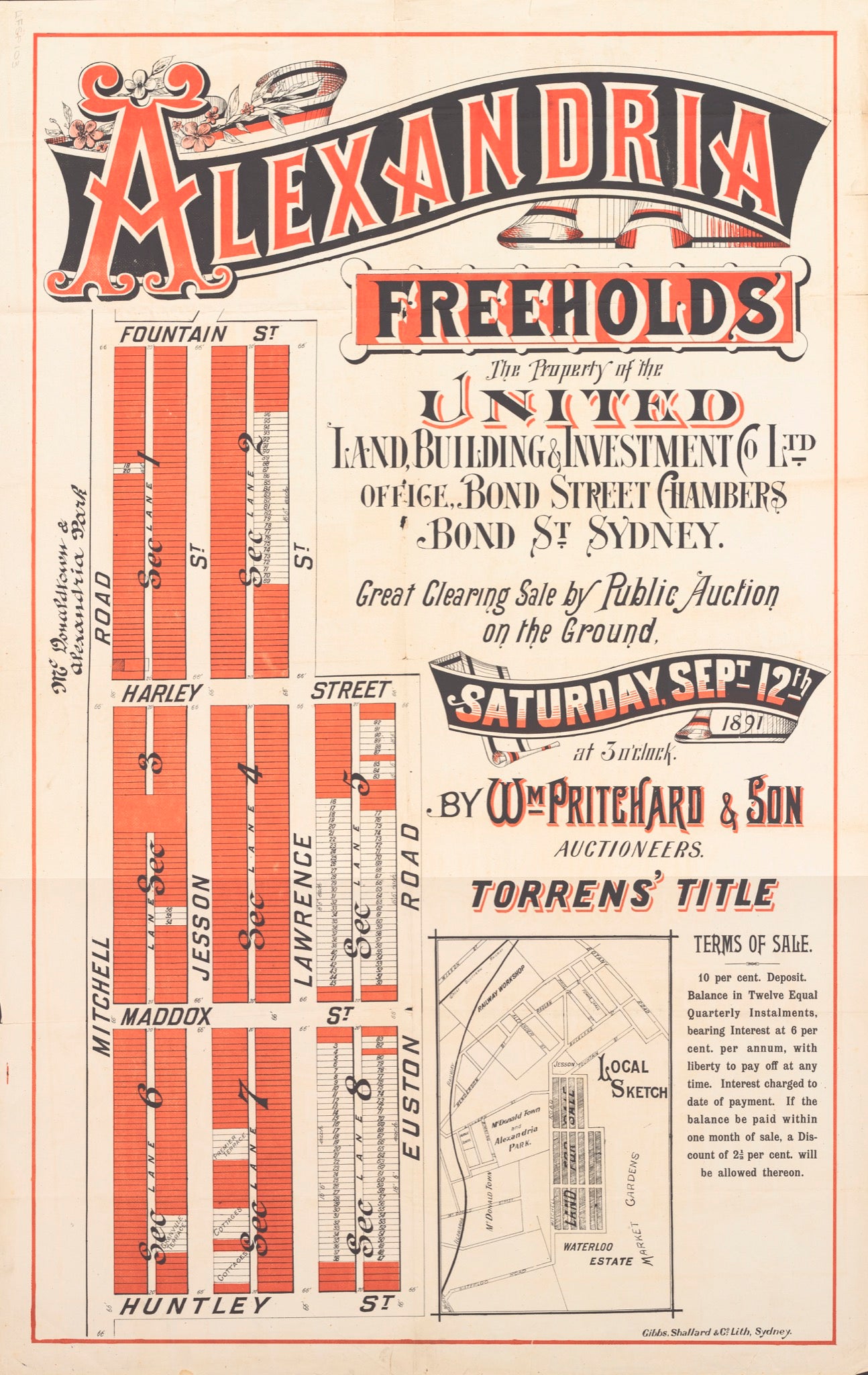 Alexandria Freeholds - Great Clearing Sale by Public Auction, 1891