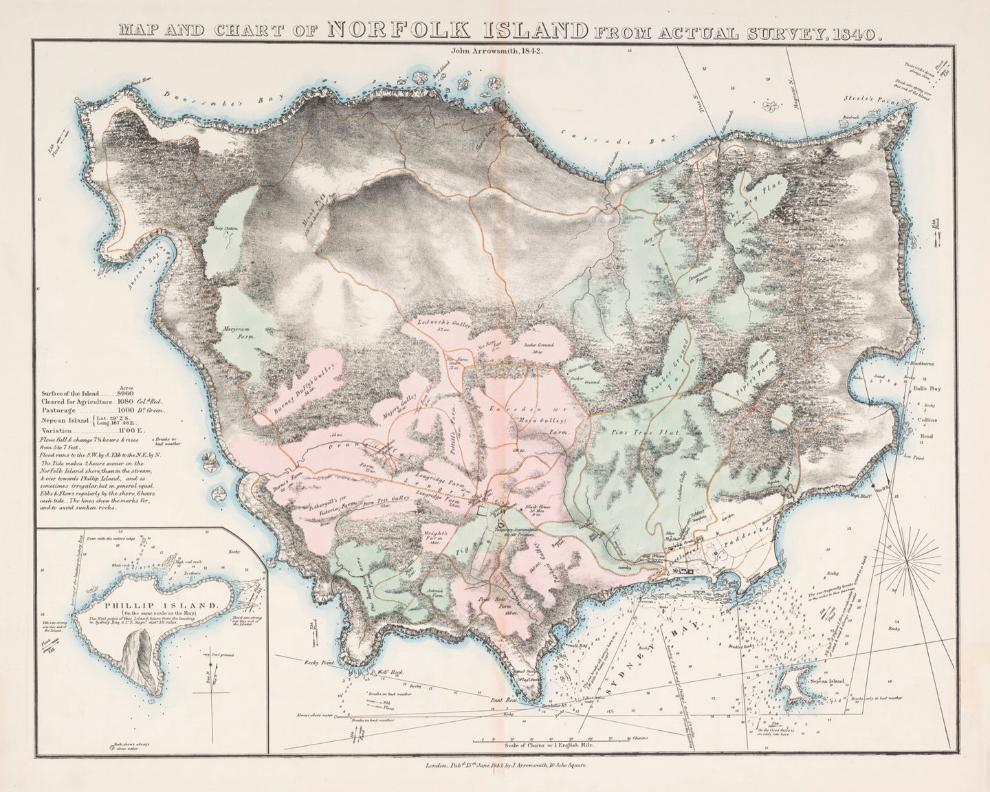 Map and Chart of Norfolk Island from Actual Survey, 1840