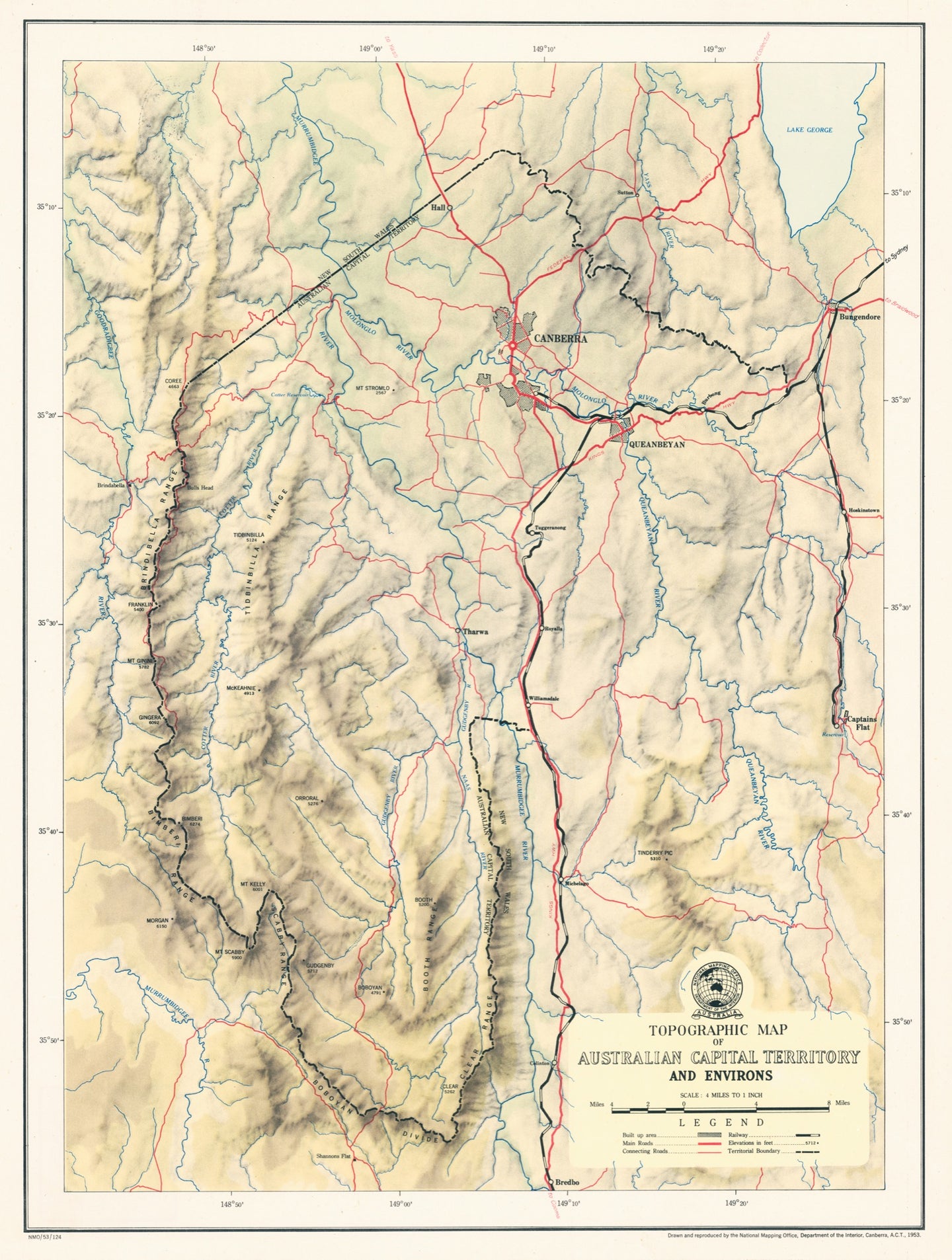 Topographic Map of Australian Capital Territory and Environs