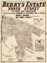 Load image into Gallery viewer, Berry&#39;s Estate North Sydney - The Crows Nest Subdivisions, 1901