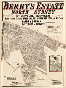 Berry's Estate North Sydney - The Crows Nest Subdivisions, 1901