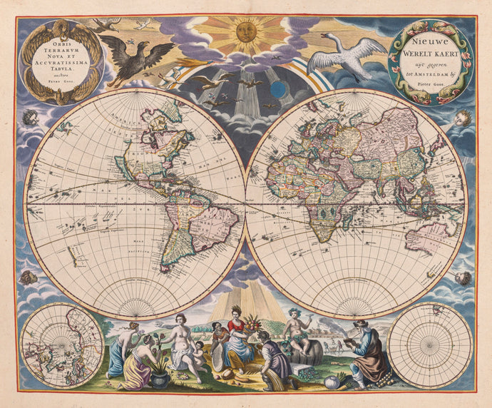 'New Map of the World' (Nieuwe werelt kaert ) Plate 1 from 'The Sea Atlas of the Water World' (De zee-atlas ofte water-wereld)