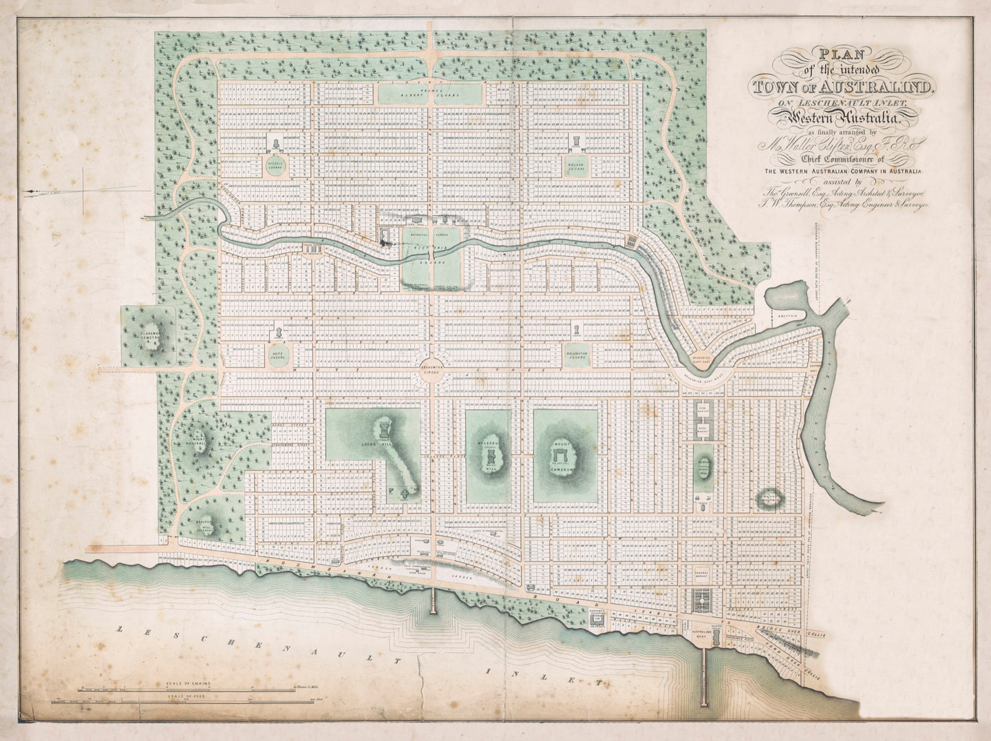 Plan of the intended Town of Australind on Leschenault Inlet as finally arranged by M Waller Clifton, Chief Commissioner of The WA Co.