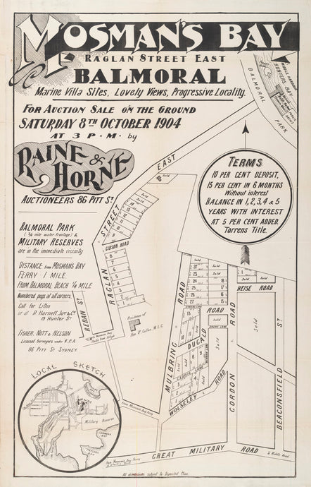 Mosman's Bay - Balmoral, Marine Villa Sites, Lovely Views, Progressive Locality