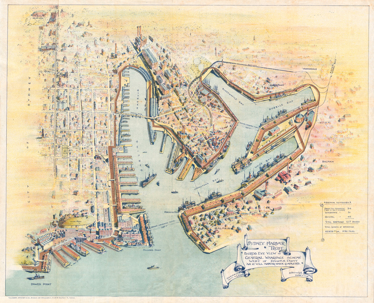 Sydney Harbour Trust - Birds Eye View of General Wharfage Scheme West of Dawes Point as it will Appear when Completed.