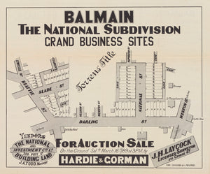 Balmain - The National Subdivision - Grand Business Sites, 1889