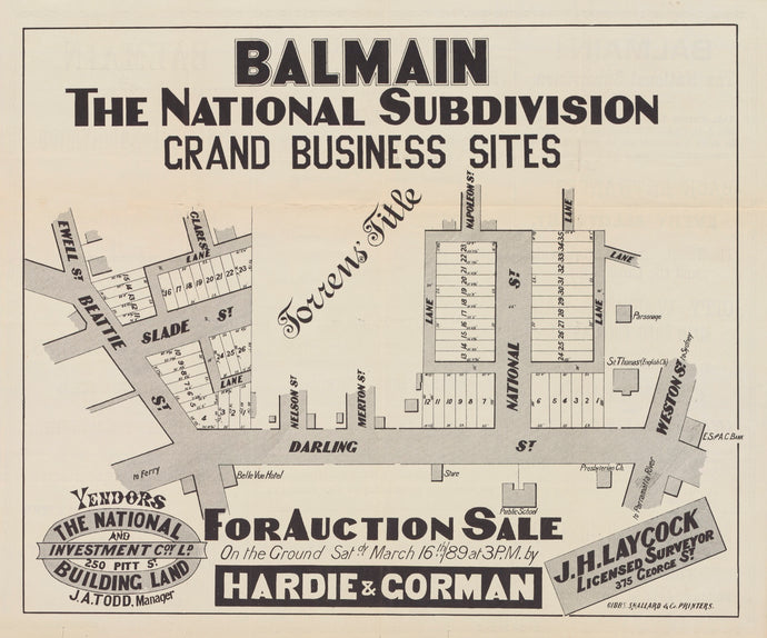 Balmain - The National Subdivision - Grand Business Sites, 1889