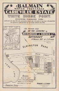 Balmain Water Frontages Carieville Estate, White Horse Point adjoining Elkington Park, 1897